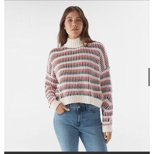 Tommy Jeans Women's Multi Plaited Sweater Wool Blend White/Multi Size M NWT